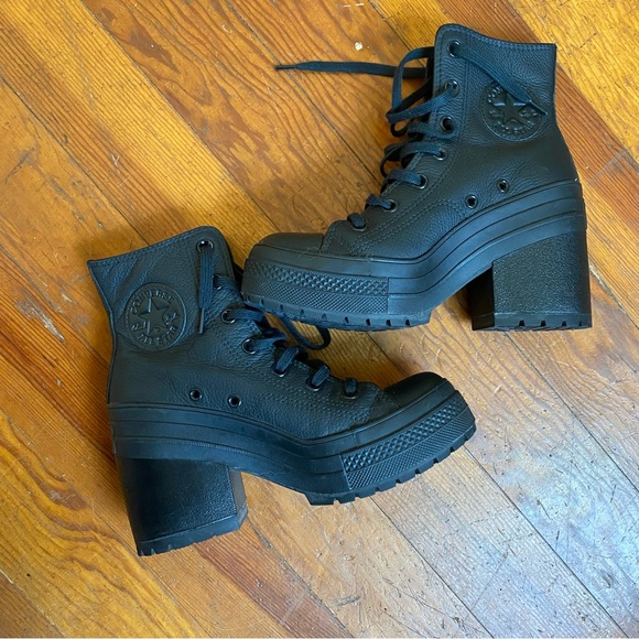 Converse Chuck 70 De Luxe Heel Leather Shoe - Black Monochrome - Picture 2 of 9